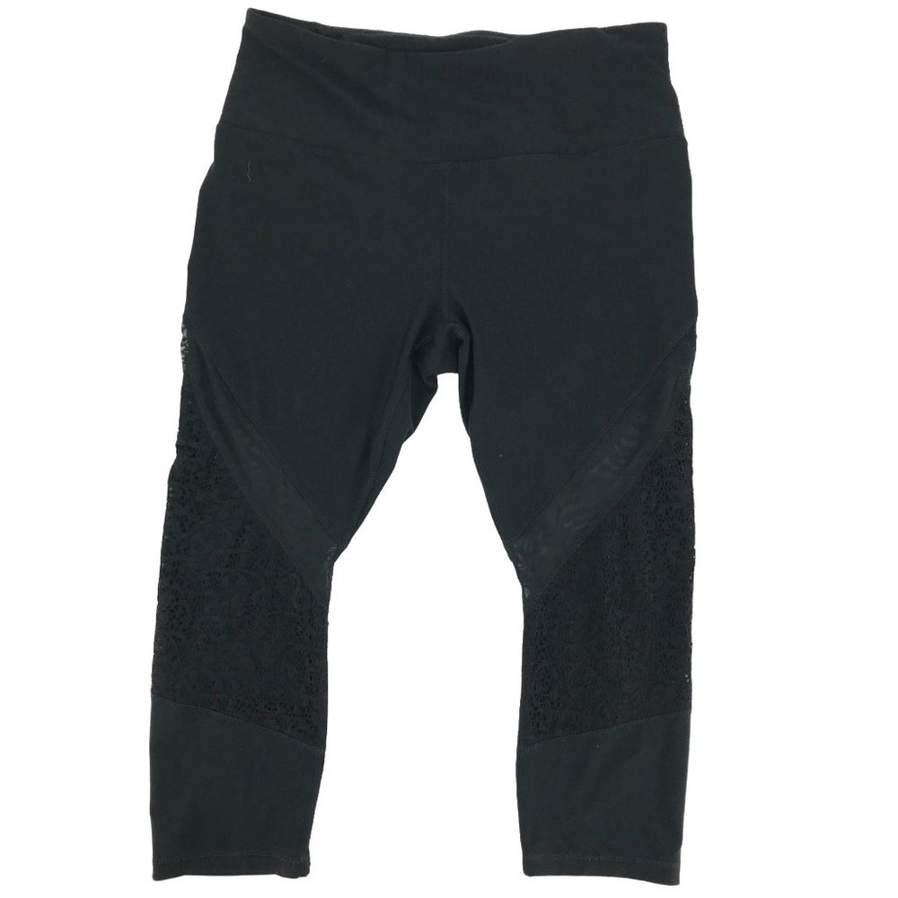 RBX Womens Black Lace Panel Cropped Athletic Leggings Size L